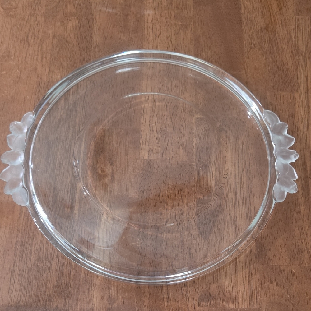 Platter Kristallglas Crystal Frosted Rose Bud Handle W Germany